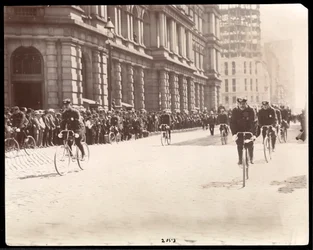 View of a group of military cyclists